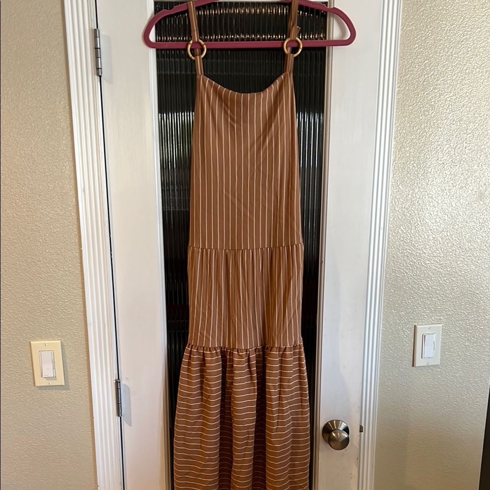 Topshop Striped Brown Maxi Dress